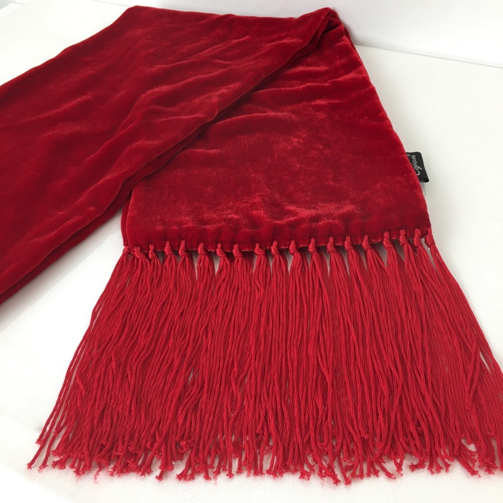 Cejon Accessories Red Velvet Scarf Silk Blend With Fringe